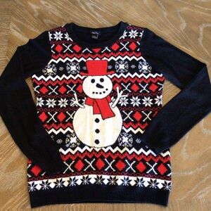Rue 21 Womens Black & Red Christmas Snowman Fair Isle Pullover Sweater Size XL
